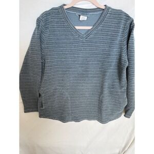 Textured Blue Gray V-Neck Knit Sweater with Pockets Small Cotton Blend